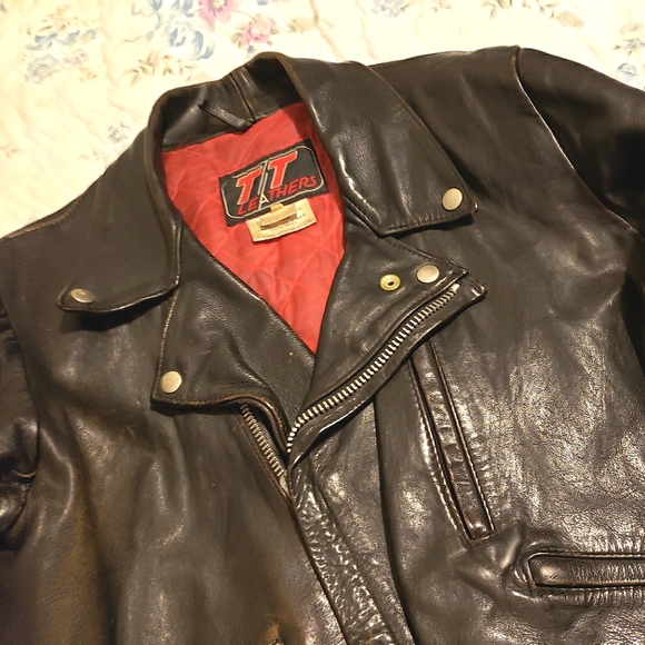 Vintage•Collectors {TT Leathers🇬🇧} Black Leather Jacket, S/M - Picture 9 of 15